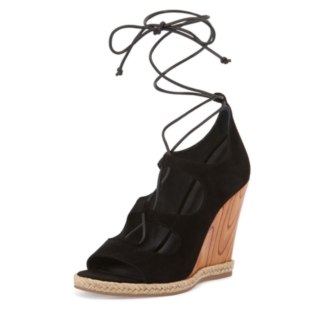 Tory Burch Raya Suede Lace-Up Wedge Sandal, Black
Size - 7